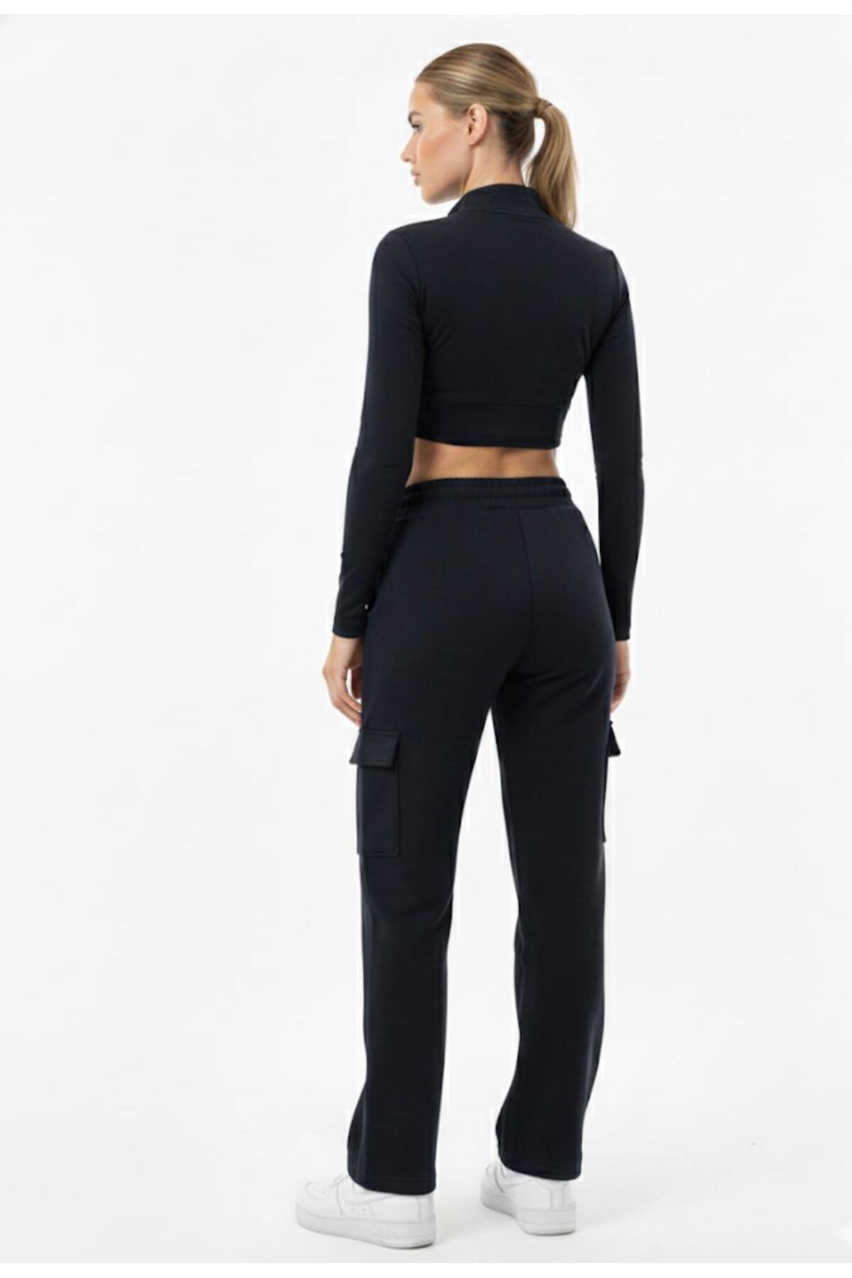 Kadın Oversize Geniş Kalıp 2 İplik Kargo Cepli Eşofman Altı-P2269