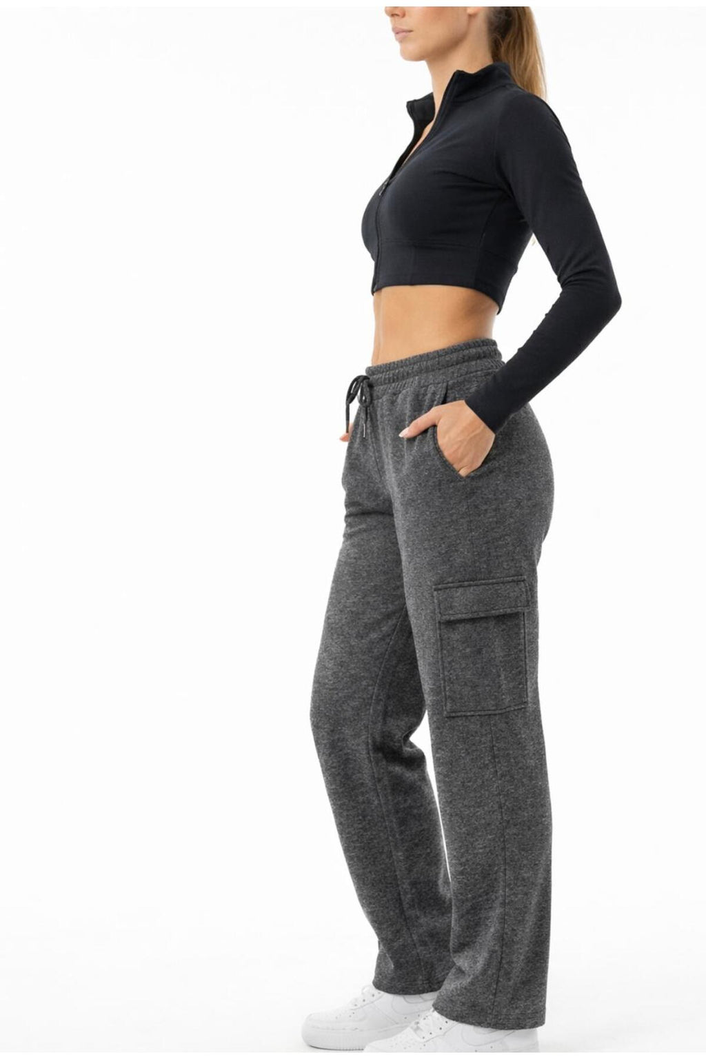 Kadın Oversize Geniş Kalıp 2 İplik Kargo Cepli Eşofman Altı-P2269