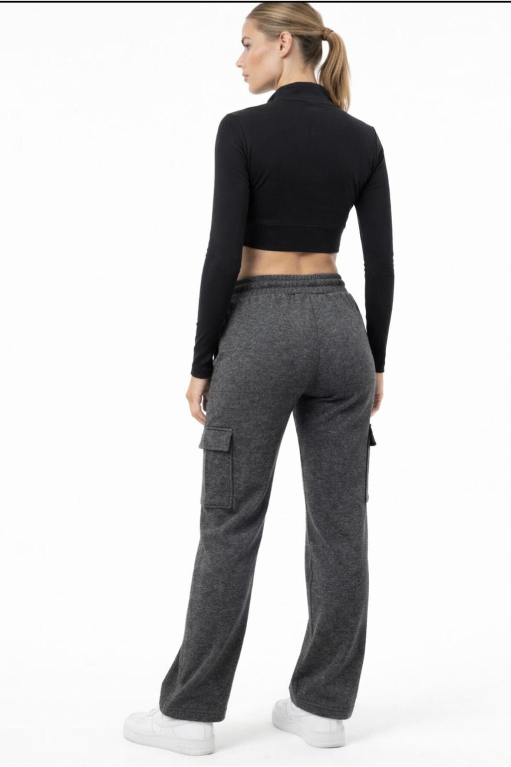 Kadın Oversize Geniş Kalıp 2 İplik Kargo Cepli Eşofman Altı-P2269