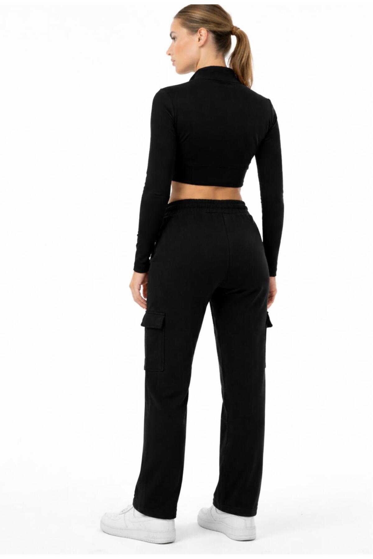 Kadın Oversize Geniş Kalıp 2 İplik Kargo Cepli Eşofman Altı-P2269