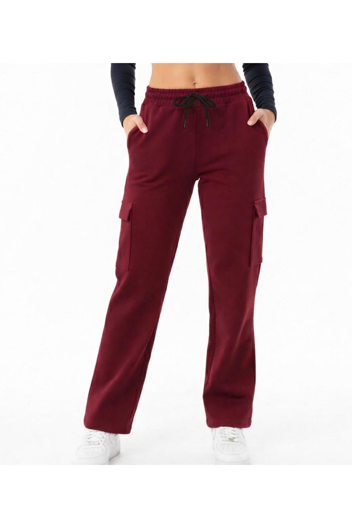 Kadın Oversize Geniş Kalıp 2 İplik Kargo Cepli Eşofman Altı-P2269