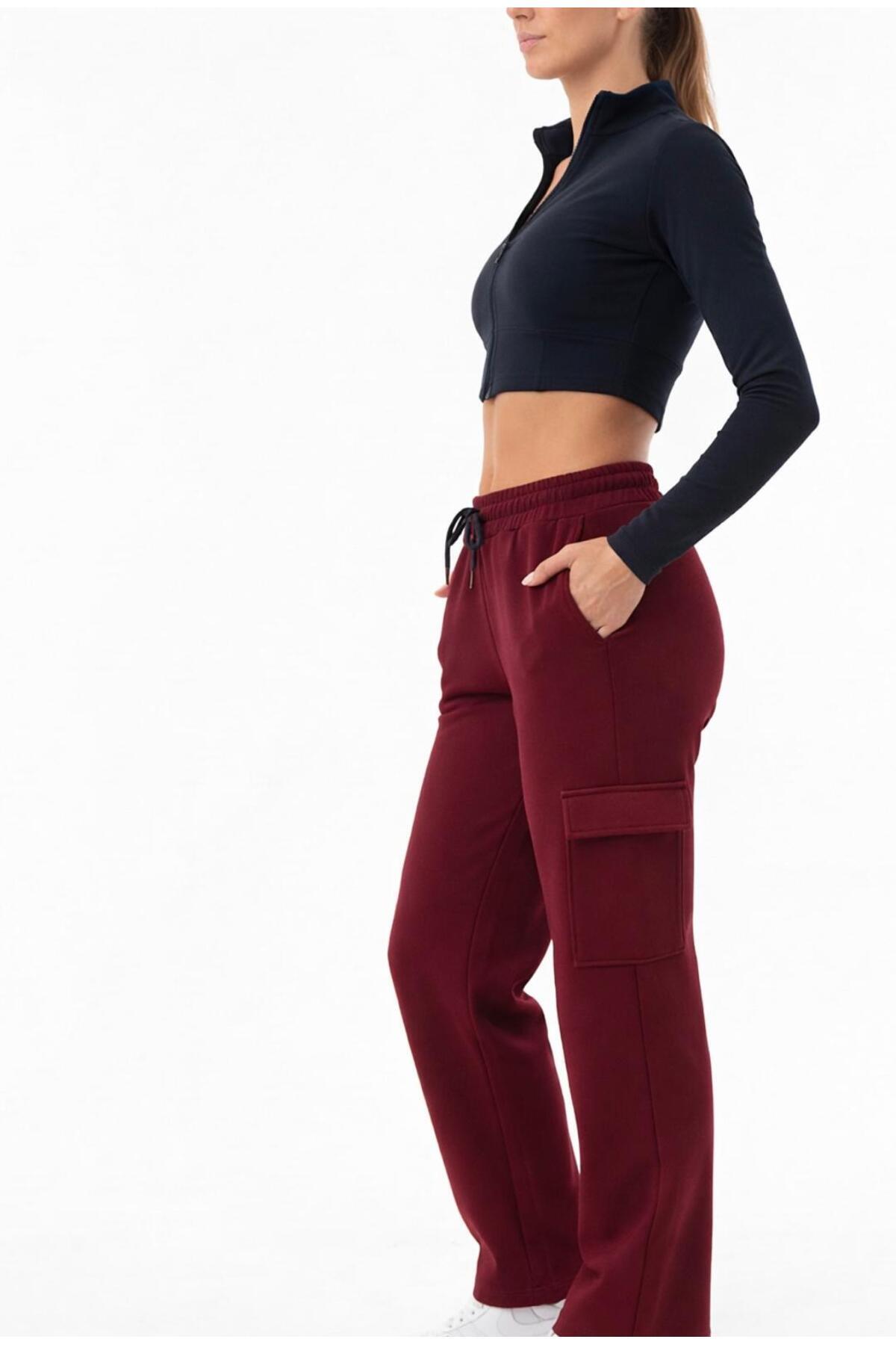 Kadın Oversize Geniş Kalıp 2 İplik Kargo Cepli Eşofman Altı-P2269
