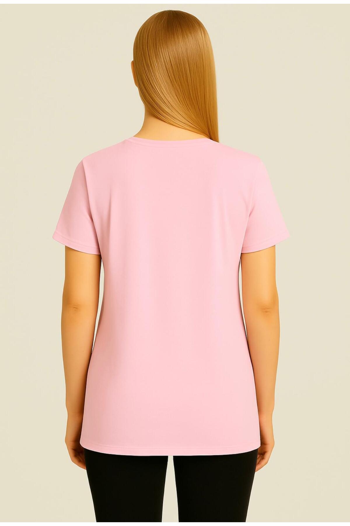 Kadın Kısa Kollu Pamuklu Oversize Rahat Kesim T-shirt-d804-k