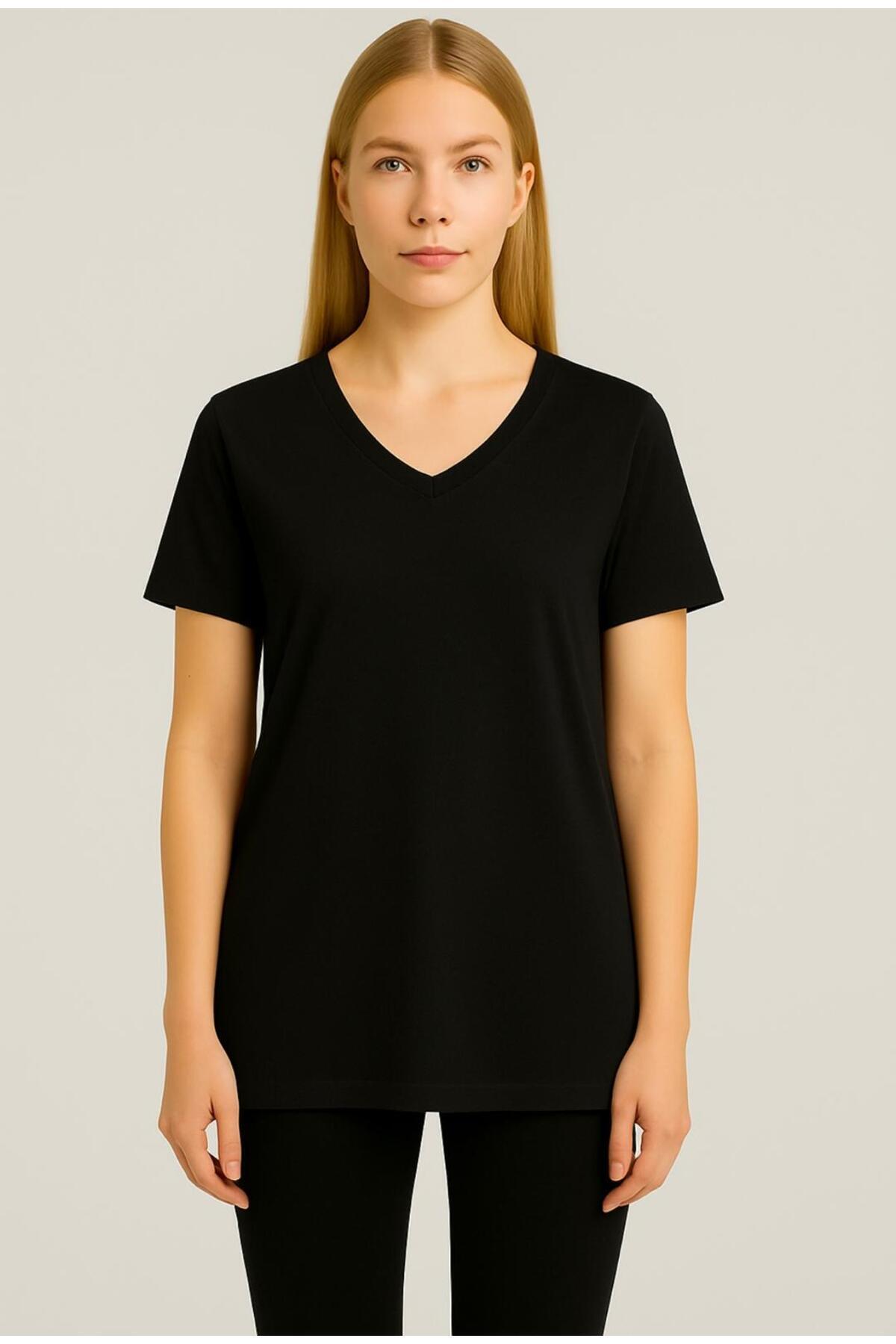 Kadın Kısa Kollu Pamuklu Oversize Rahat Kesim T-shirt-d804-k