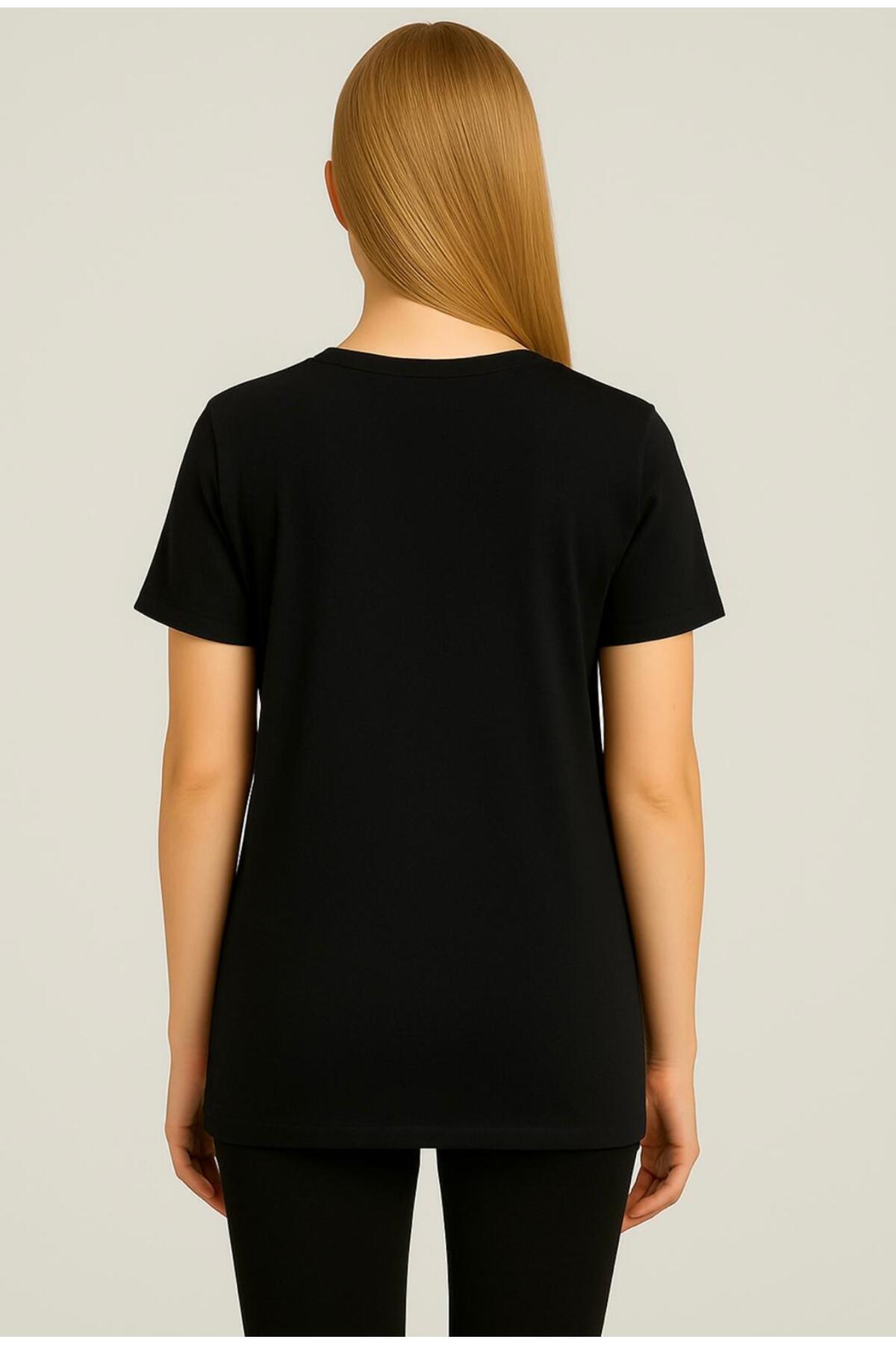 Kadın Kısa Kollu Pamuklu Oversize Rahat Kesim T-shirt-d804-k