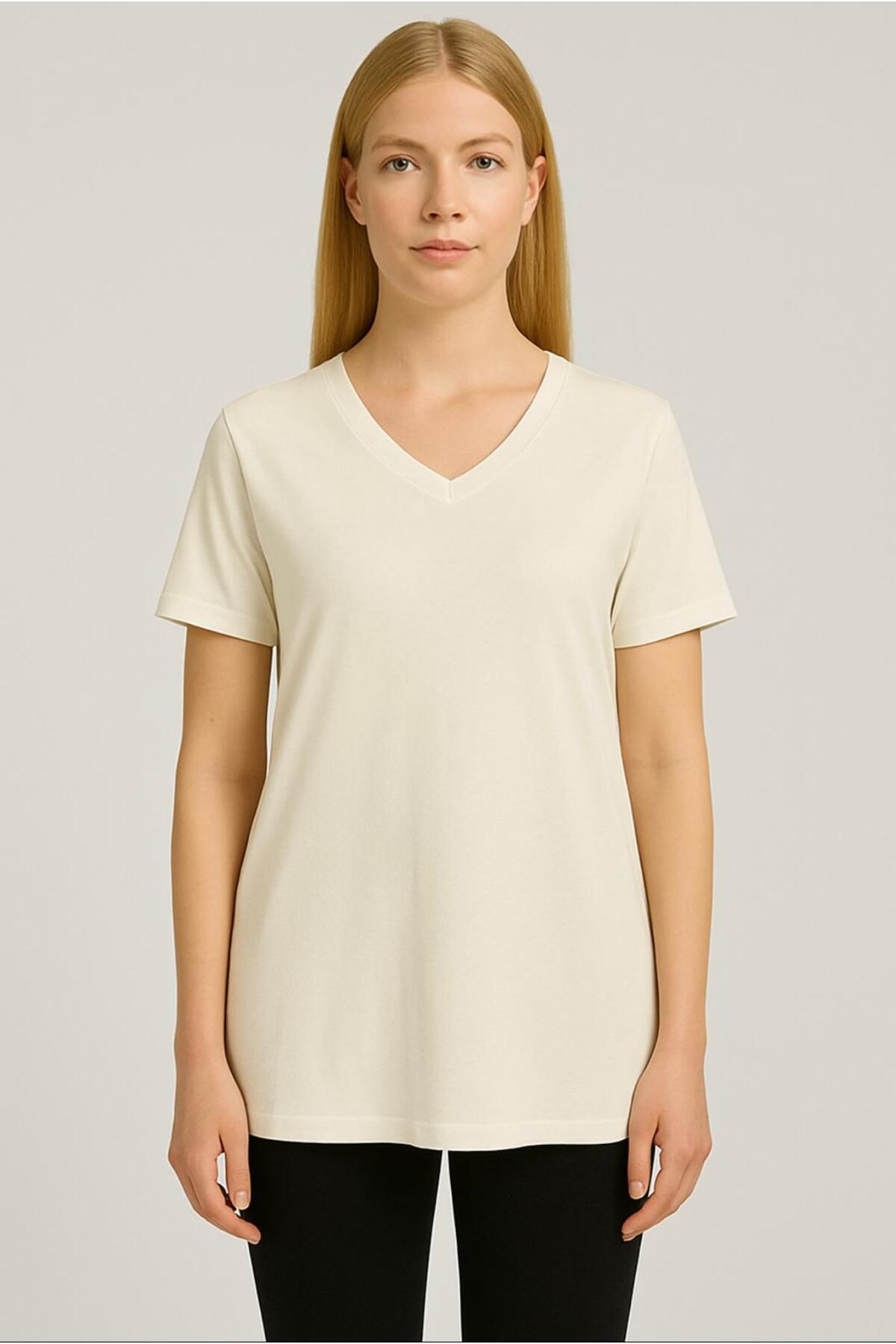 Kadın Kısa Kollu Pamuklu Oversize Rahat Kesim T-shirt-d804-k