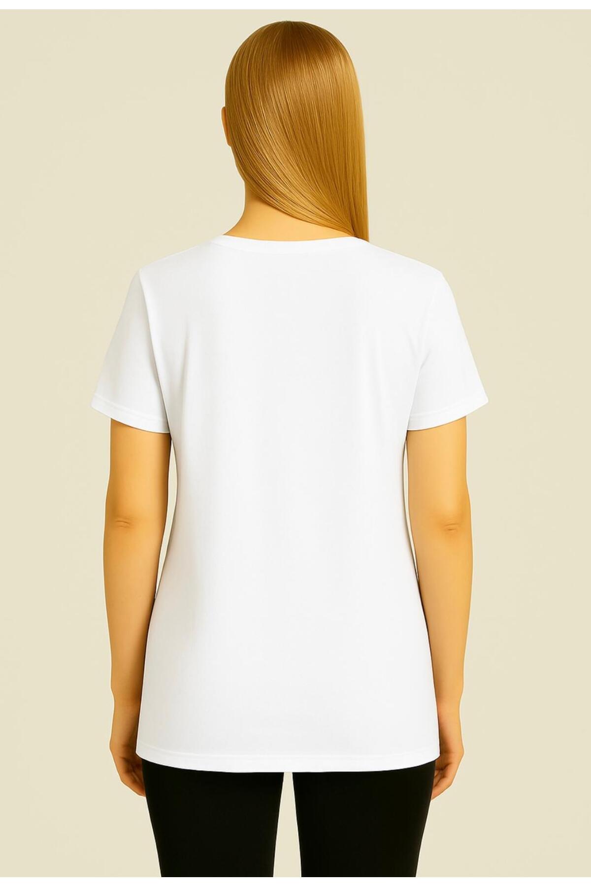 Kadın Kısa Kollu Pamuklu Oversize Rahat Kesim T-shirt-d804-k