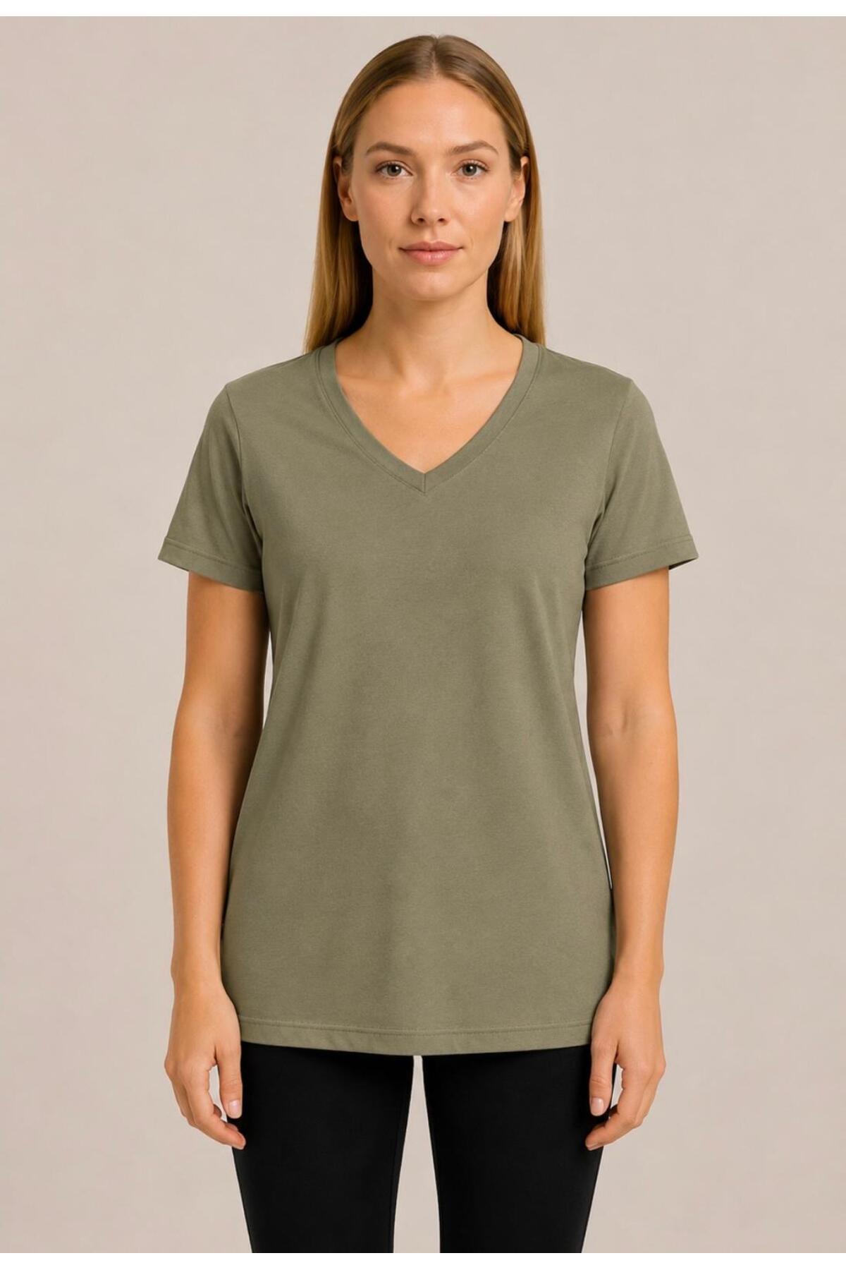 Kadın Kısa Kollu Pamuklu Oversize Rahat Kesim T-shirt-d804-k