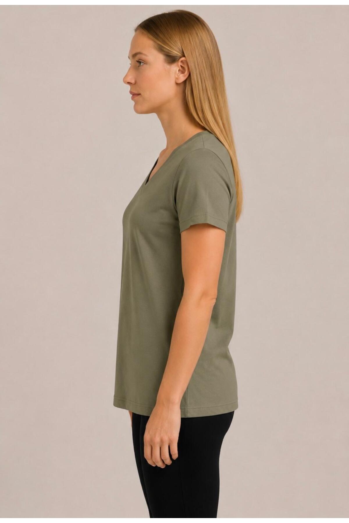 Kadın Kısa Kollu Pamuklu Oversize Rahat Kesim T-shirt-d804-k