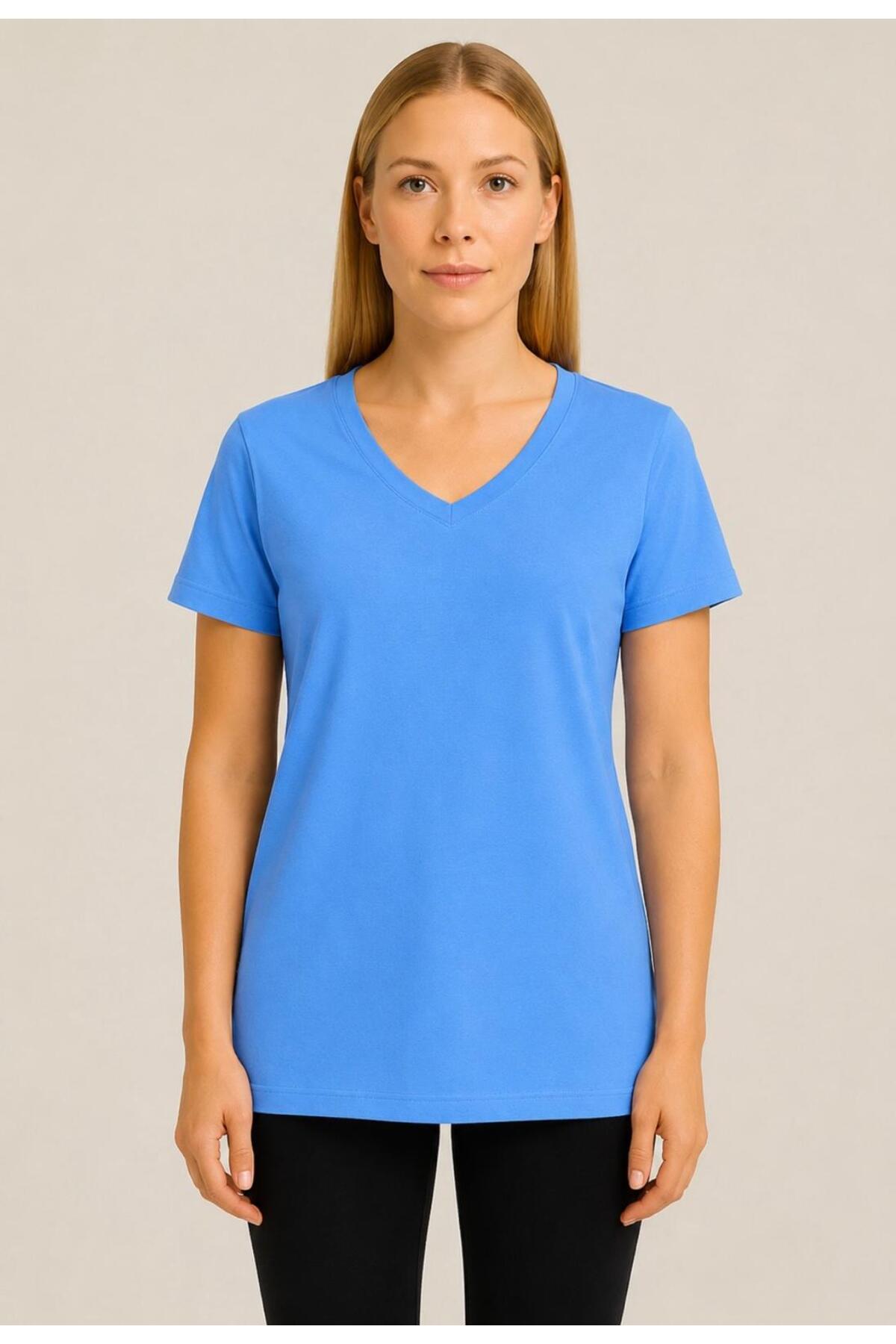 Kadın Kısa Kollu Pamuklu Oversize Rahat Kesim T-shirt-d804-k