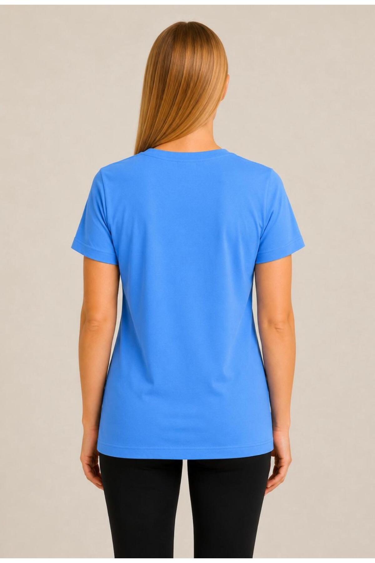 Kadın Kısa Kollu Pamuklu Oversize Rahat Kesim T-shirt-d804-k