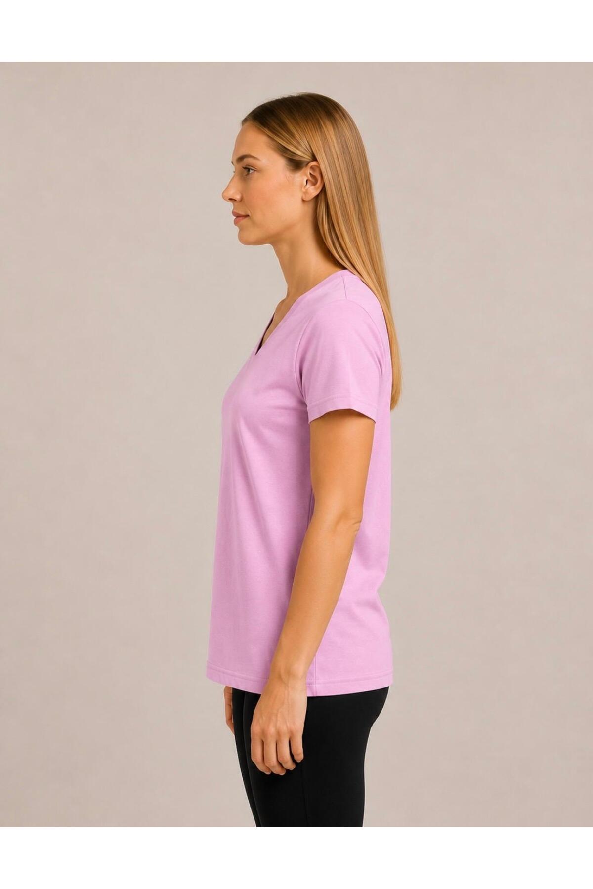 Kadın Kısa Kollu Pamuklu Oversize Rahat Kesim T-shirt-d804-k