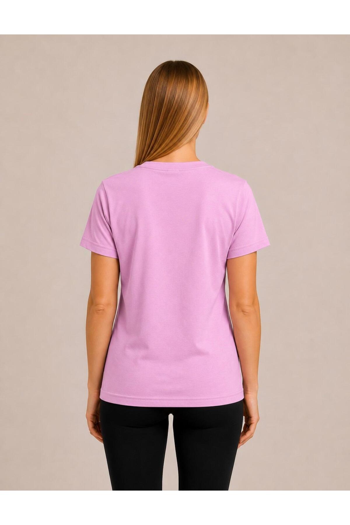 Kadın Kısa Kollu Pamuklu Oversize Rahat Kesim T-shirt-d804-k
