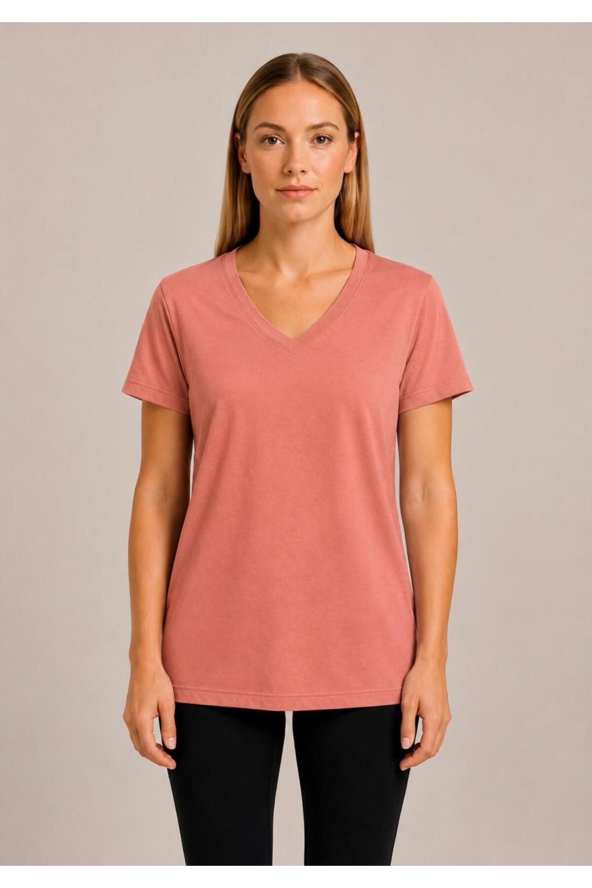Kadın Kısa Kollu Pamuklu Oversize Rahat Kesim T-shirt-d804-k