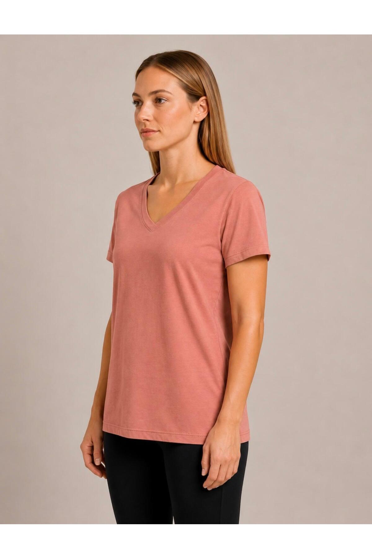 Kadın Kısa Kollu Pamuklu Oversize Rahat Kesim T-shirt-d804-k