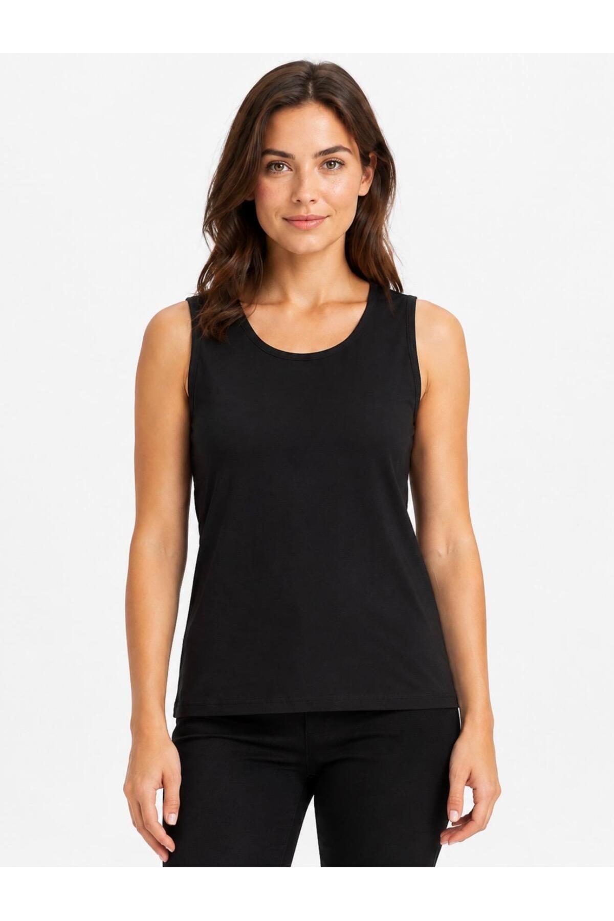 Kadın Likralı Süprem Bisiklet Yaka Kolsuz T-shirt-D2277