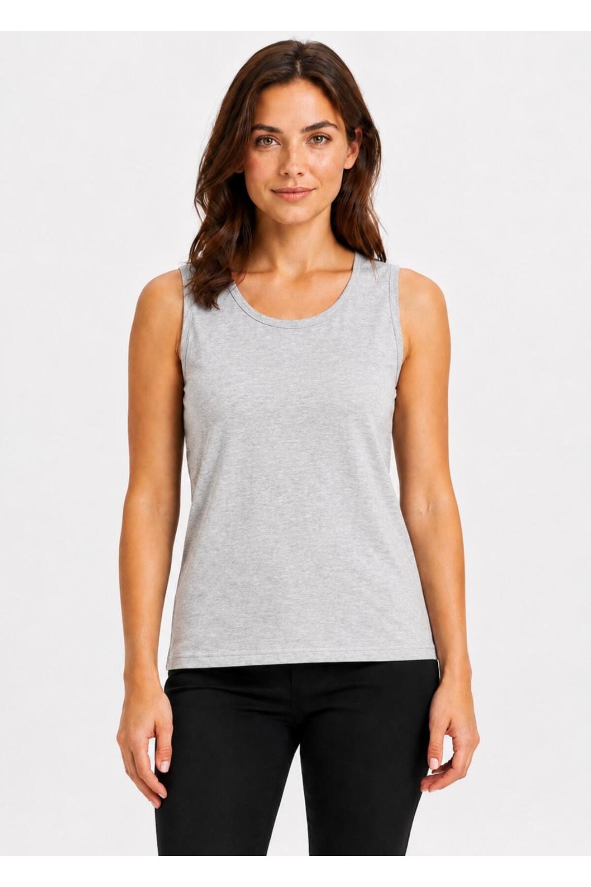 Kadın Likralı Süprem Bisiklet Yaka Kolsuz T-shirt-D2277
