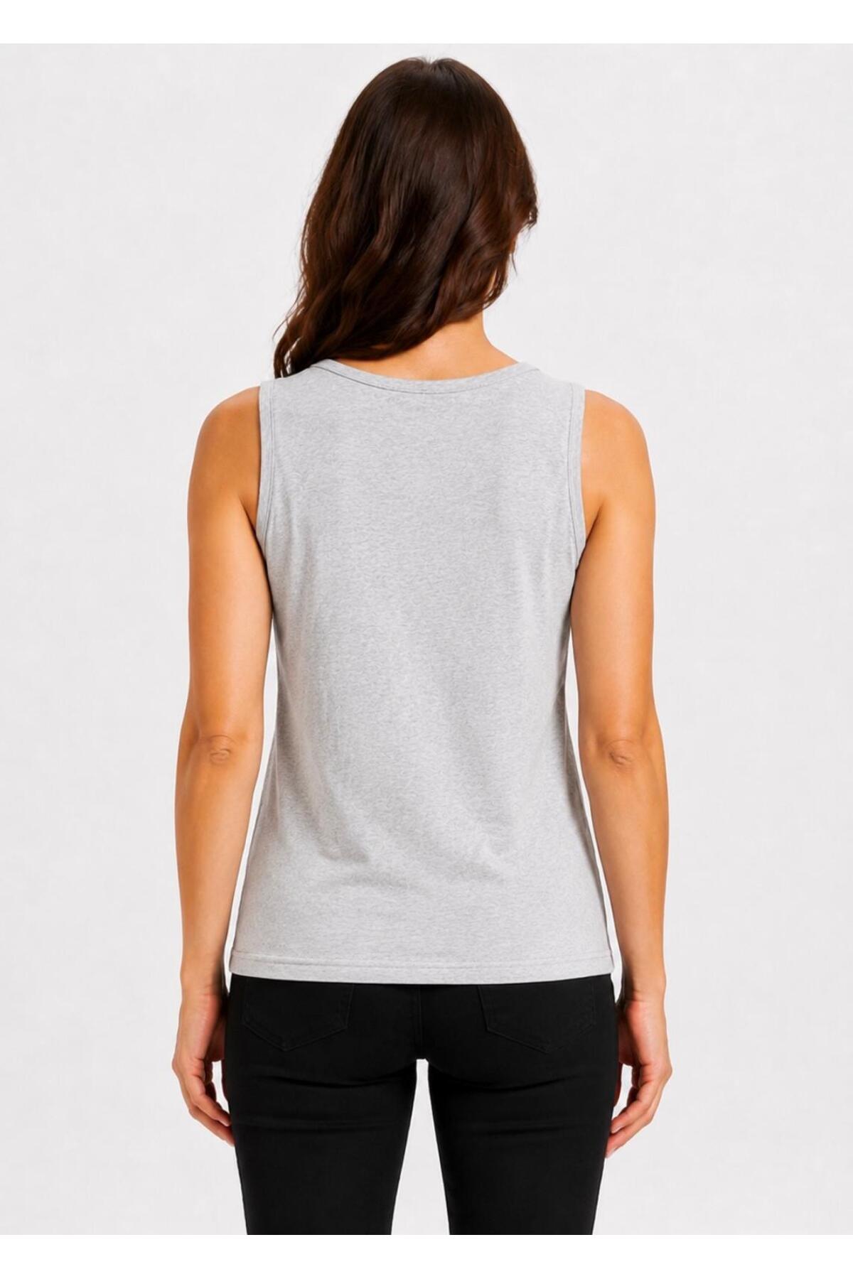 Kadın Likralı Süprem Bisiklet Yaka Kolsuz T-shirt-D2277