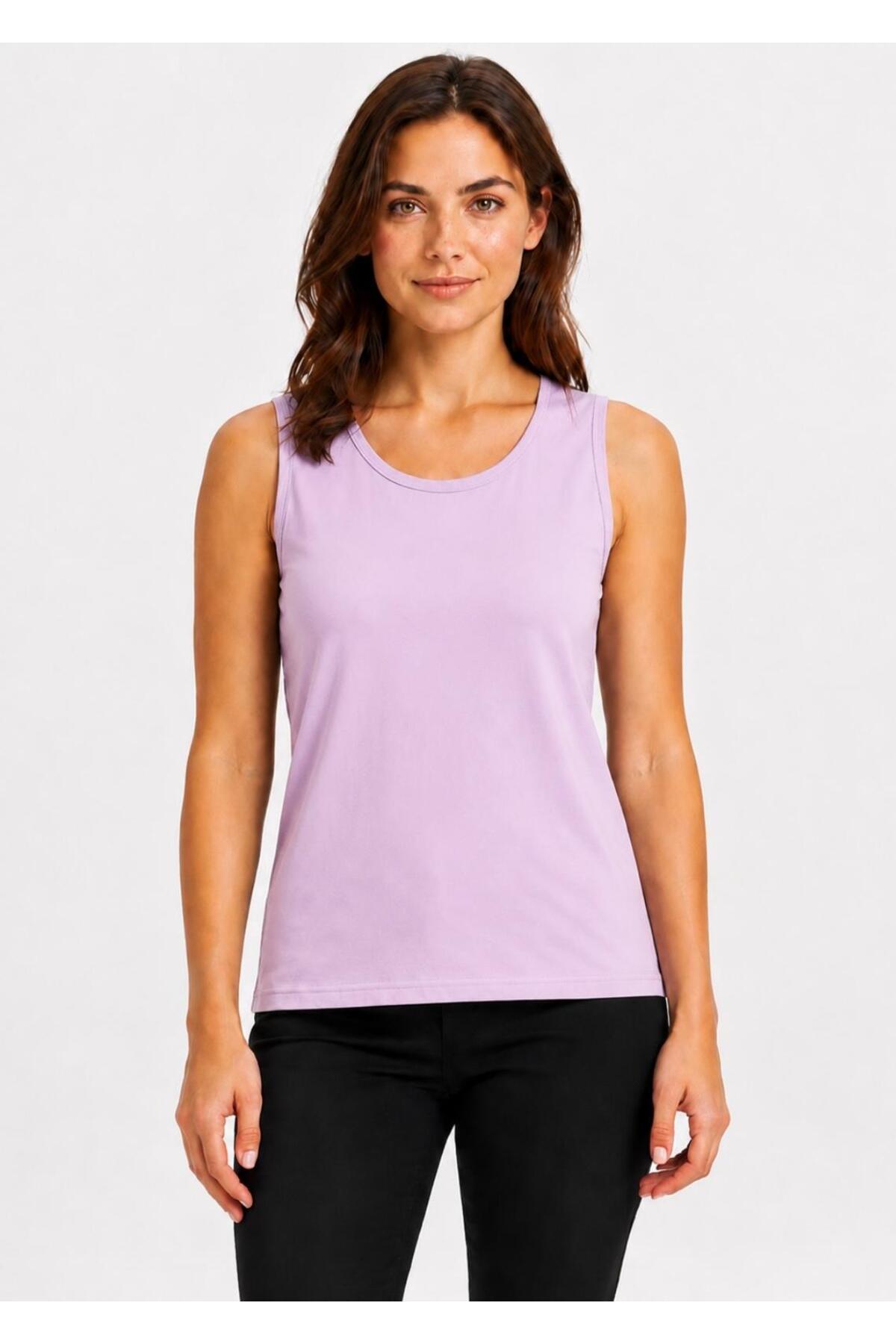 Kadın Likralı Süprem Bisiklet Yaka Kolsuz T-shirt-D2277