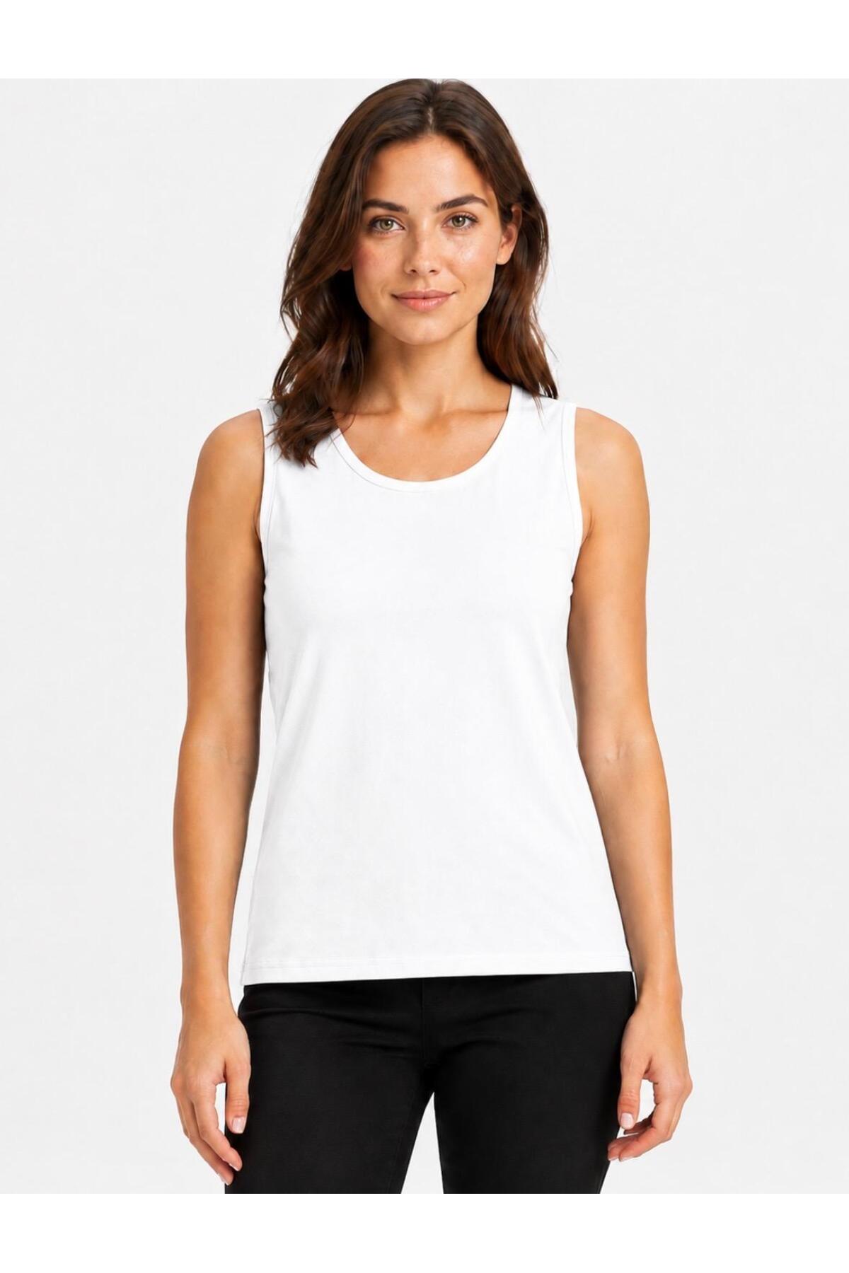 Kadın Likralı Süprem Bisiklet Yaka Kolsuz T-shirt-D2277
