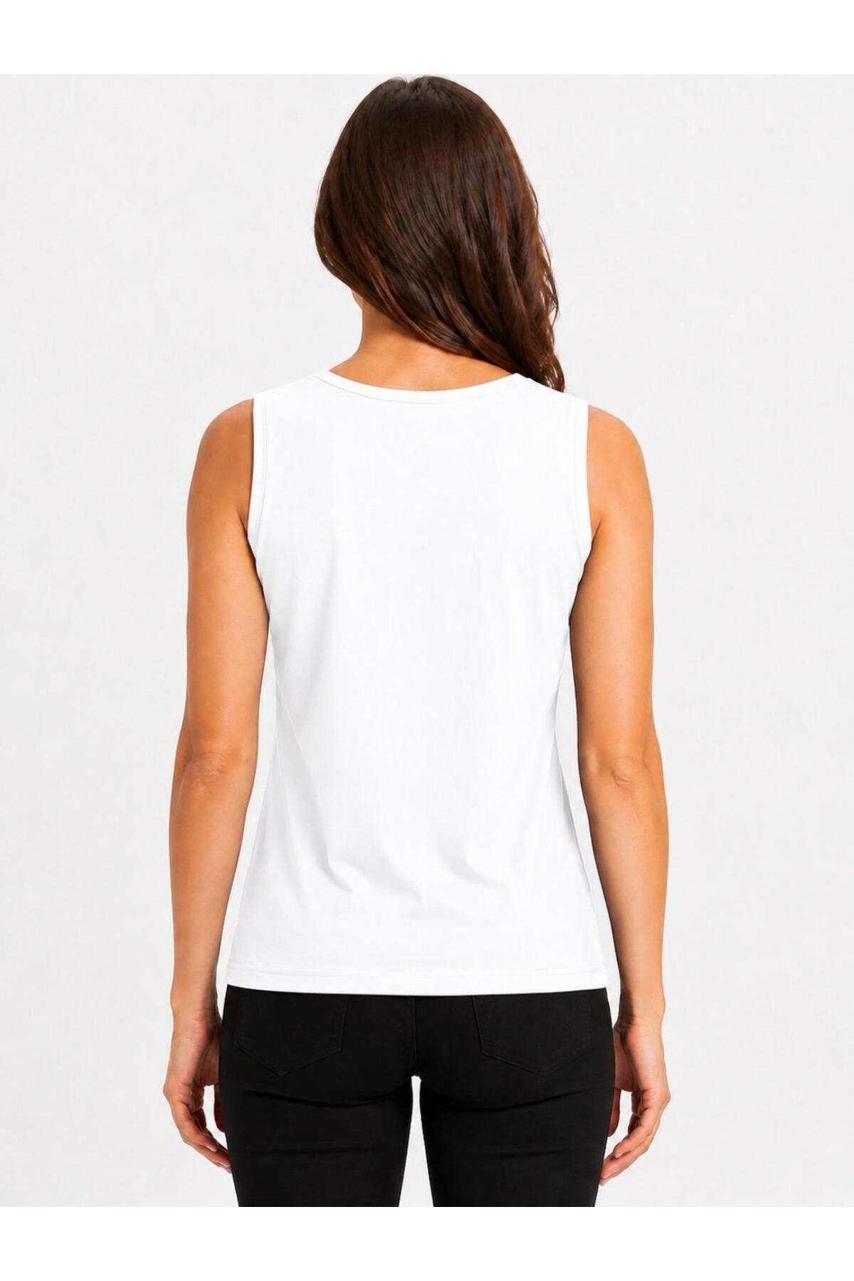 Kadın Likralı Süprem Bisiklet Yaka Kolsuz T-shirt-D2277