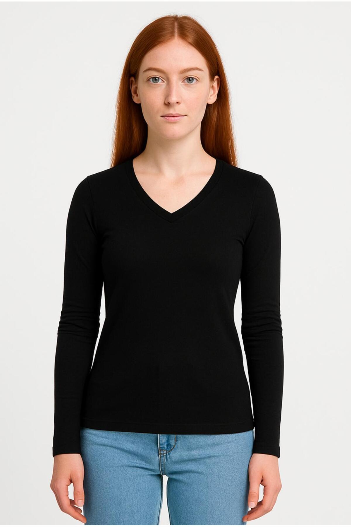 Kadın Uzun Kollu Unisex Kalıp T-shirt-D236-K