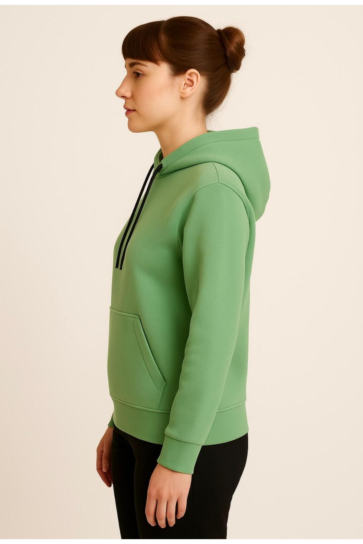 Kadın 3 İplik şardonlu Kapüşonlu Sweatshirt-W1108-K