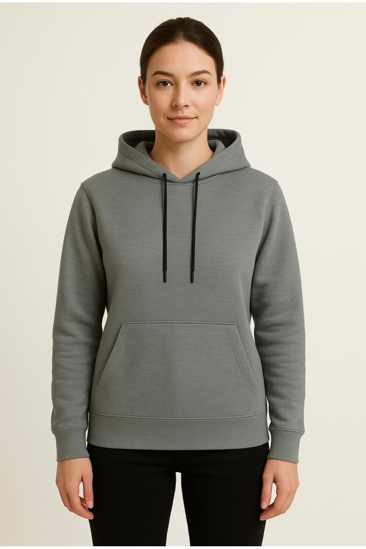 Kadın 3 İplik şardonlu Kapüşonlu Sweatshirt-W1108-K