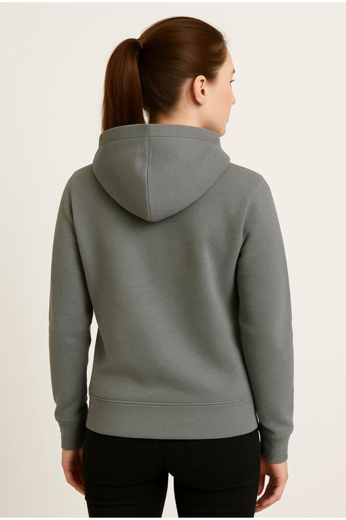 Kadın 3 İplik şardonlu Kapüşonlu Sweatshirt-W1108-K