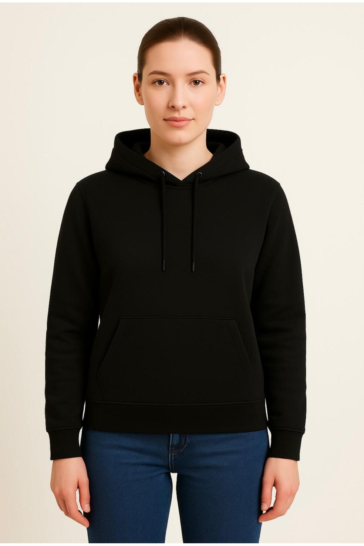 Kadın 3 İplik şardonlu Kapüşonlu Sweatshirt-W1108-K