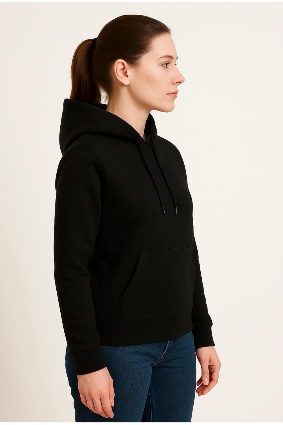 Kadın 3 İplik şardonlu Kapüşonlu Sweatshirt-W1108-K