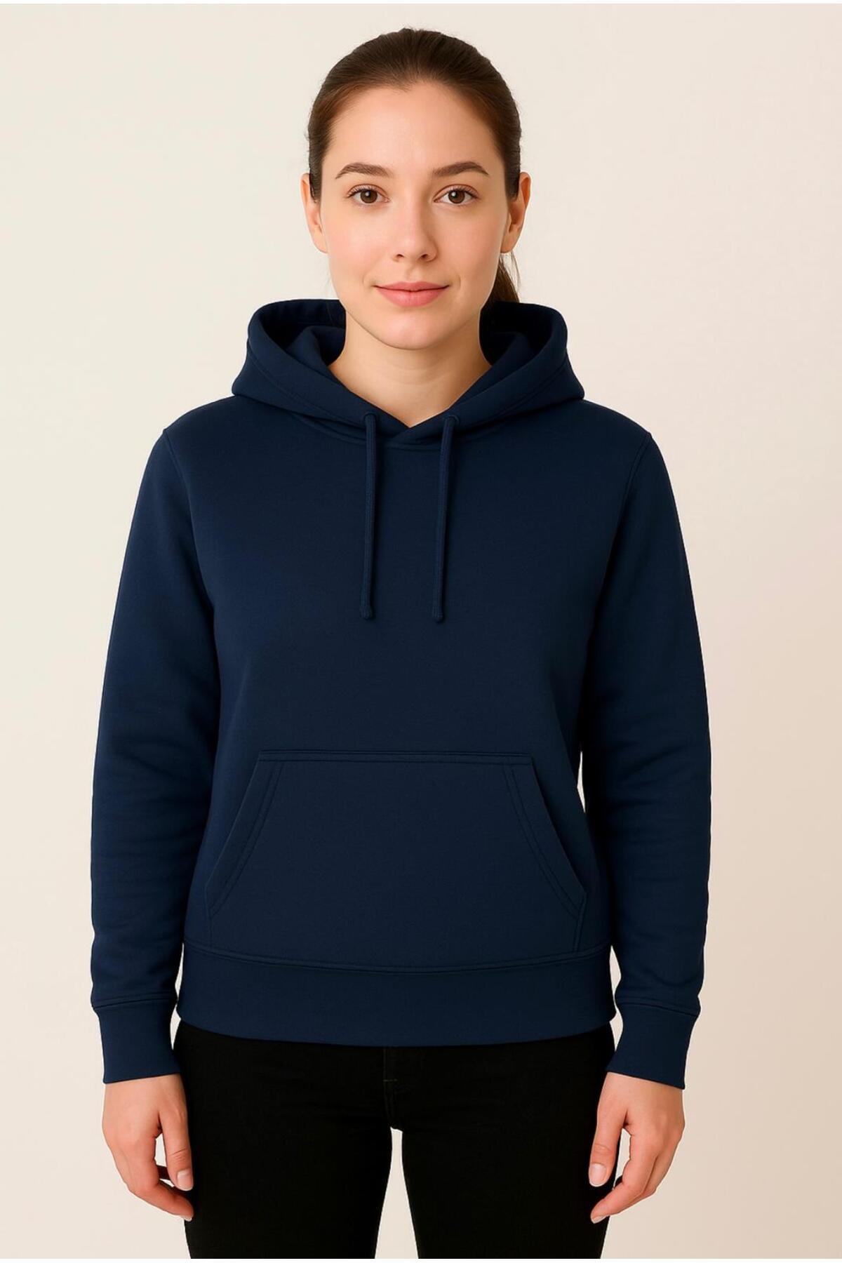 Kadın 3 İplik şardonlu Kapüşonlu Sweatshirt-W1108-K