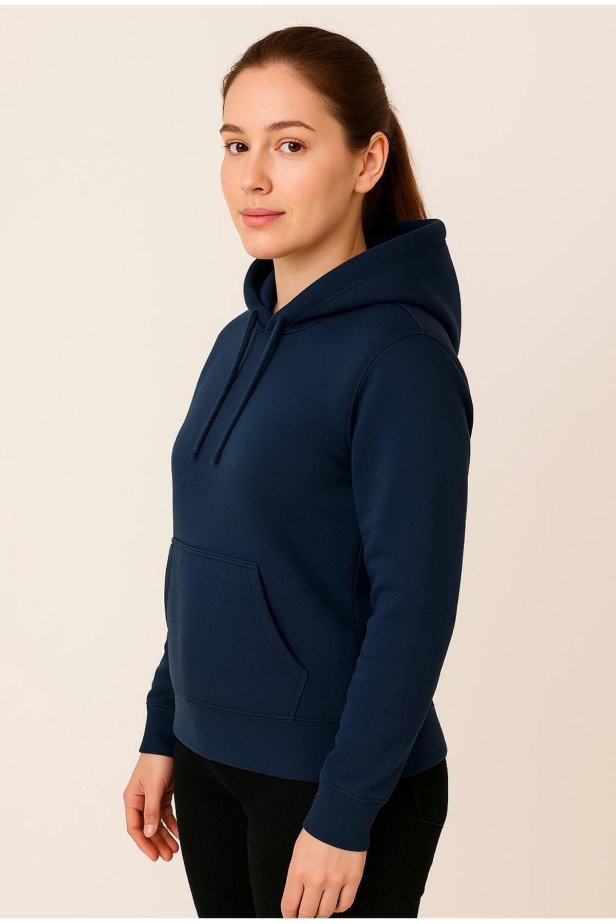 Kadın 3 İplik şardonlu Kapüşonlu Sweatshirt-W1108-K