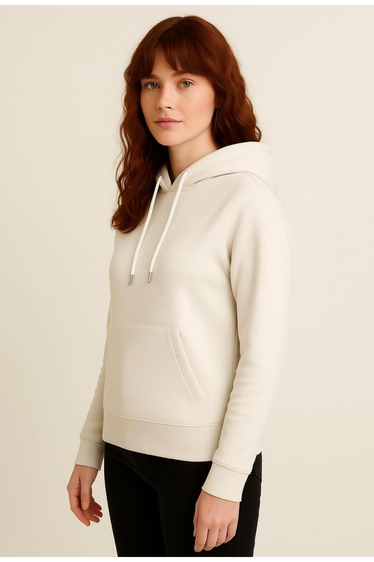 Kadın 3 İplik şardonlu Kapüşonlu Sweatshirt-W1108-K