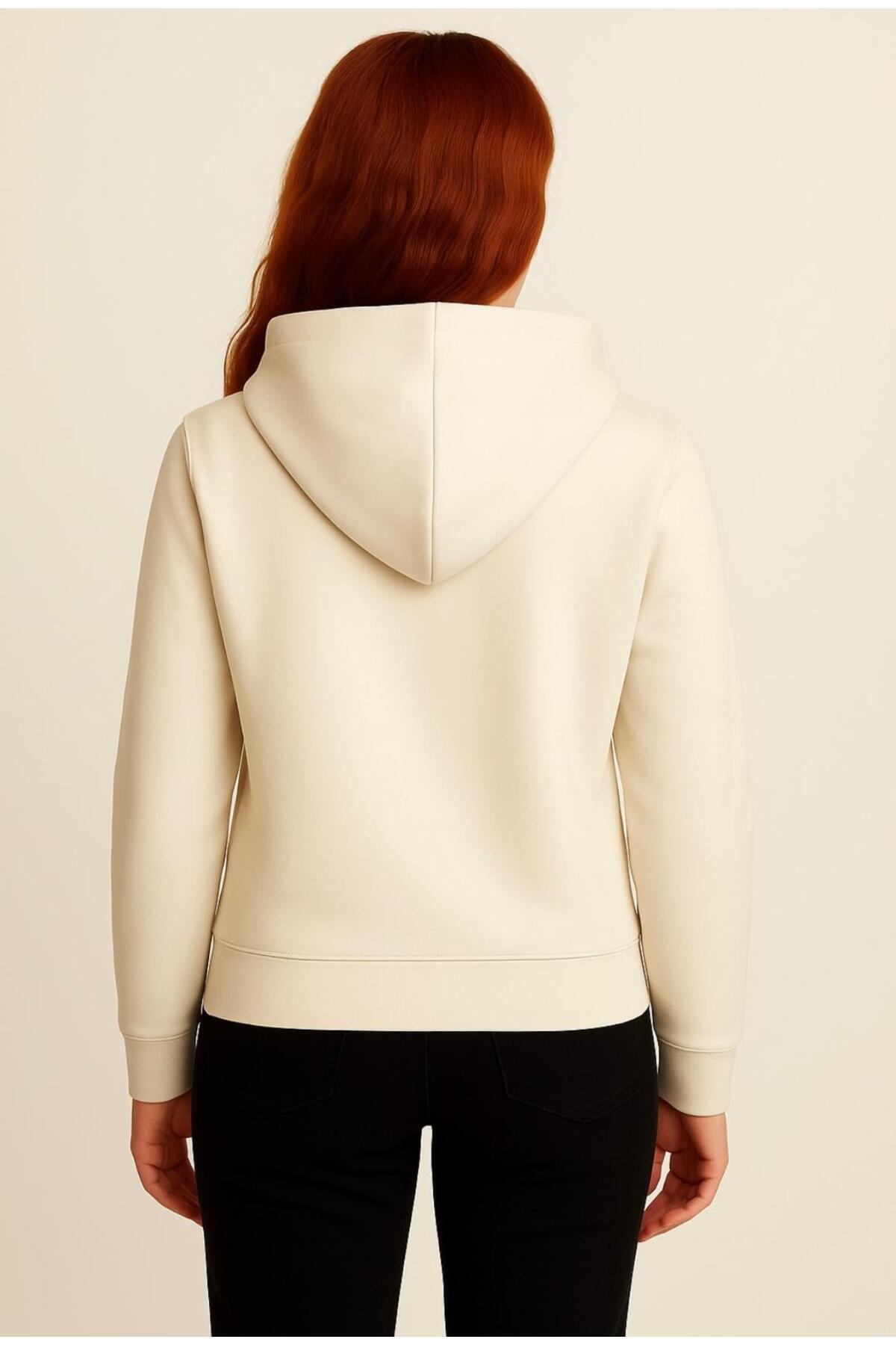 Kadın 3 İplik şardonlu Kapüşonlu Sweatshirt-W1108-K