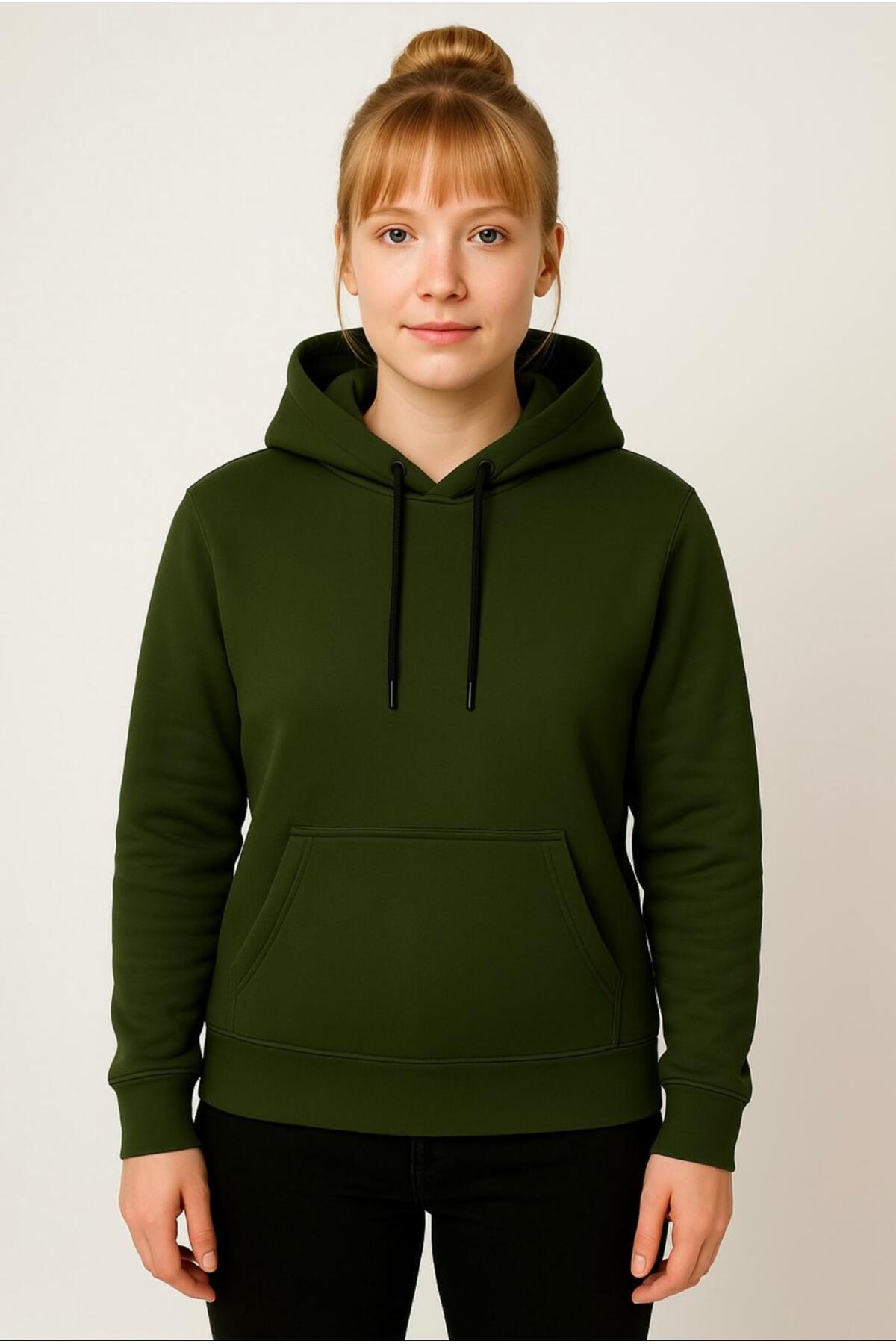 Kadın 3 İplik şardonlu Kapüşonlu Sweatshirt-W1108-K