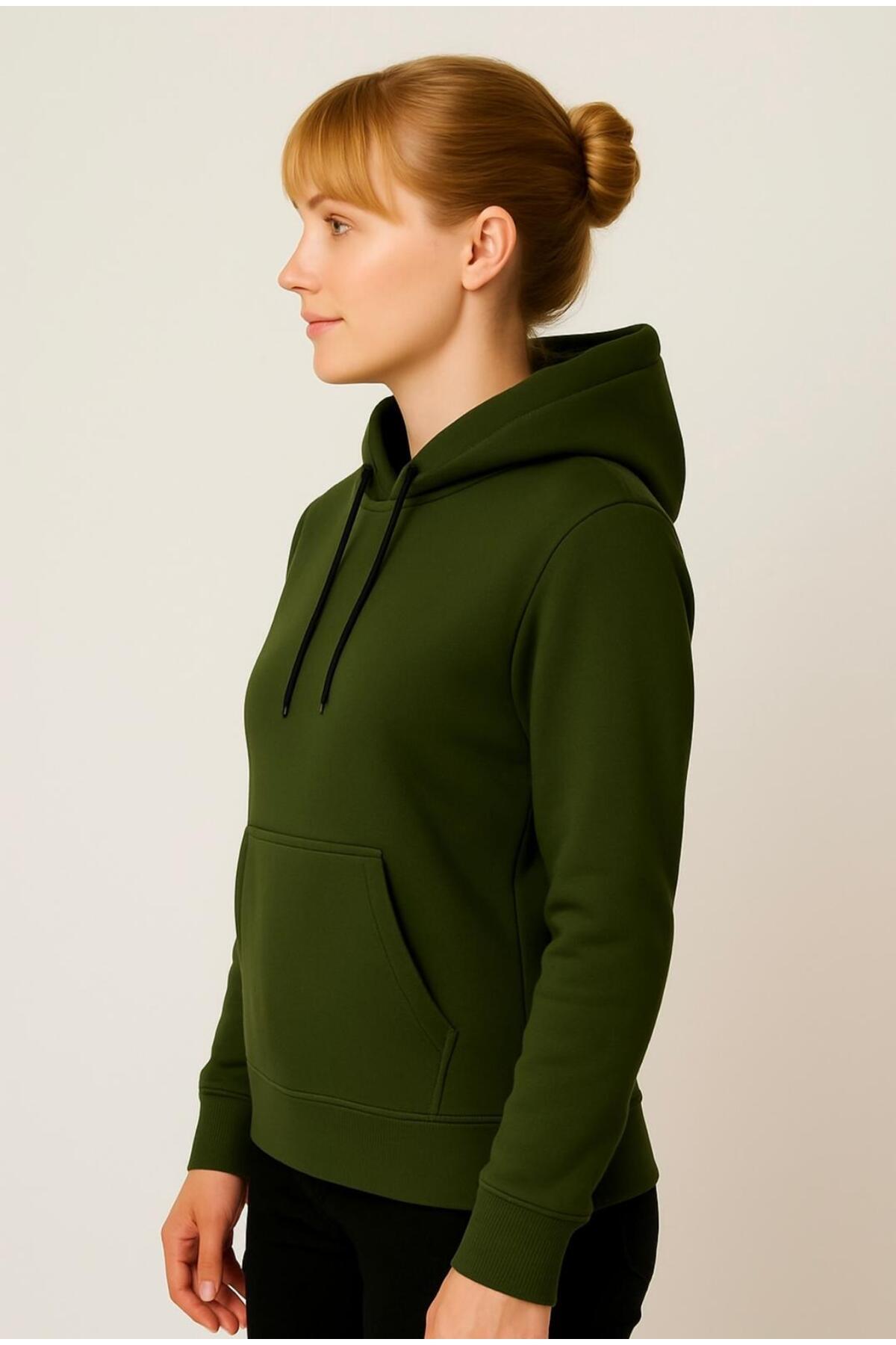 Kadın 3 İplik şardonlu Kapüşonlu Sweatshirt-W1108-K