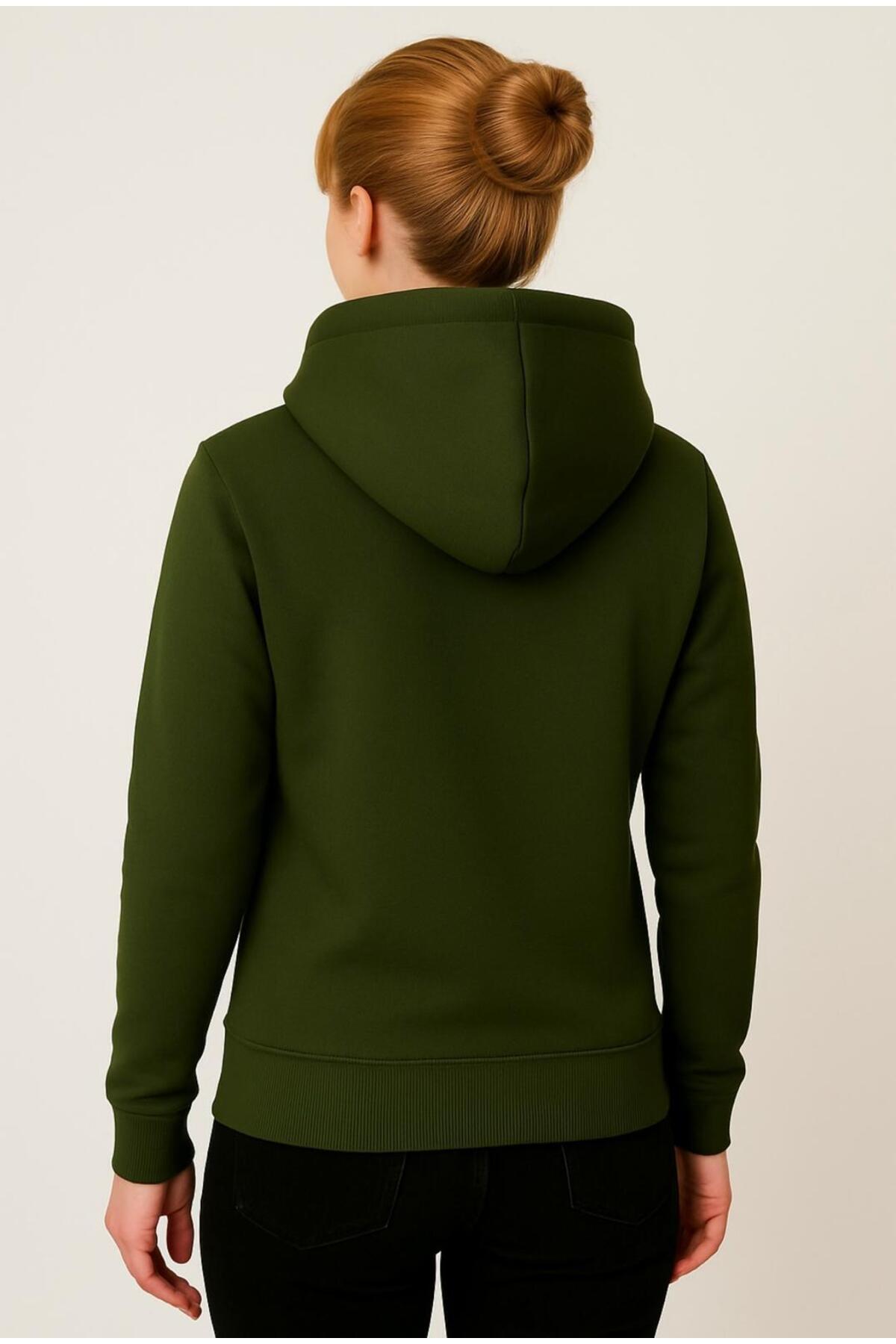Kadın 3 İplik şardonlu Kapüşonlu Sweatshirt-W1108-K
