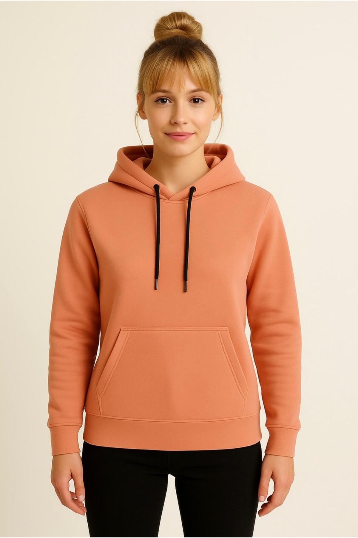 Kadın 3 İplik şardonlu Kapüşonlu Sweatshirt-W1108-K