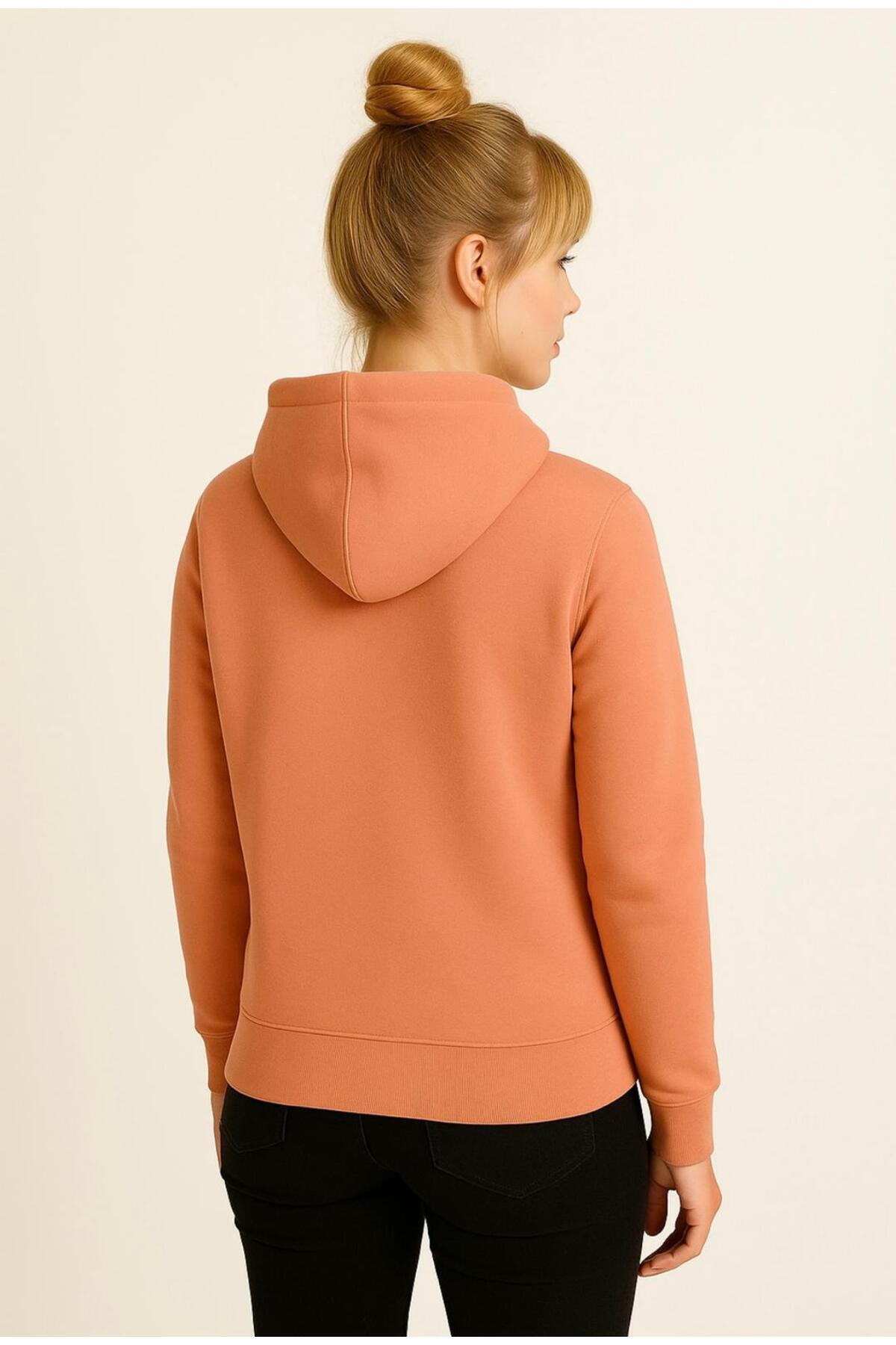 Kadın 3 İplik şardonlu Kapüşonlu Sweatshirt-W1108-K